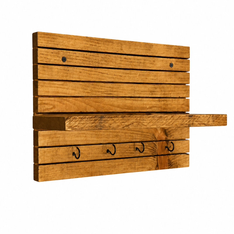 Waypoint Wall Organizer Shelf with 4 Key Hooks, Golden Oak