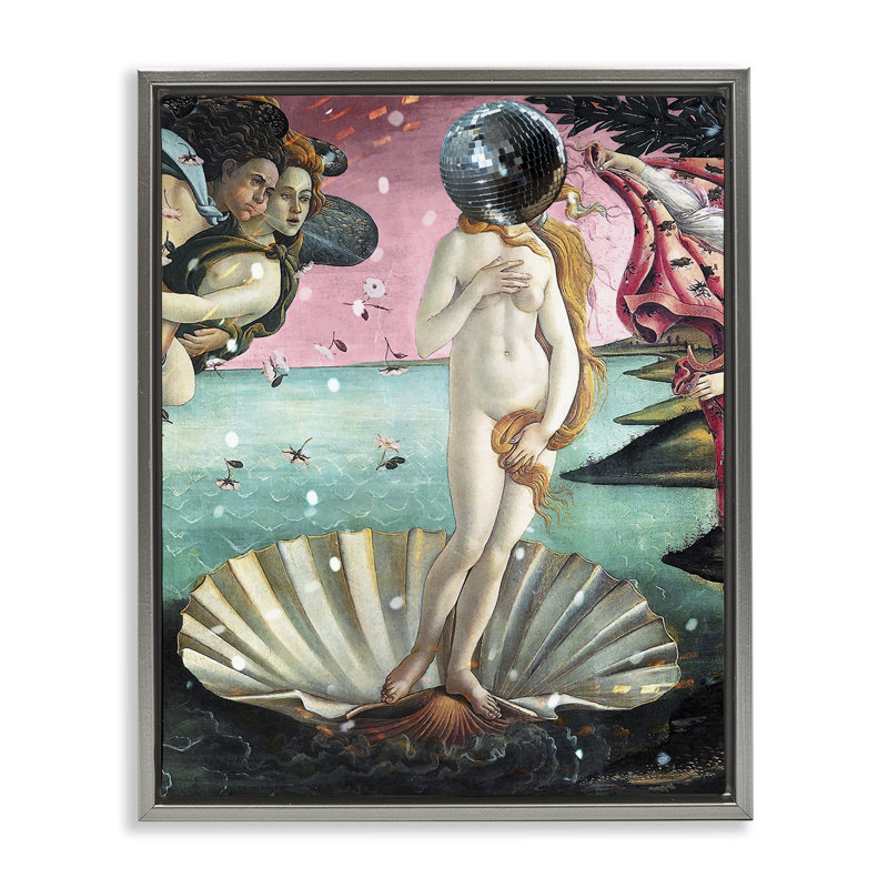 Cadre classique à clapet avec boule disco flottante, design par Lil 'Rue, Cadre flottant gris lustré, H 31 po x l 25 po