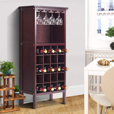 Pamila 20 Bottle Floor Wine Bottle & Glass Rack in Red