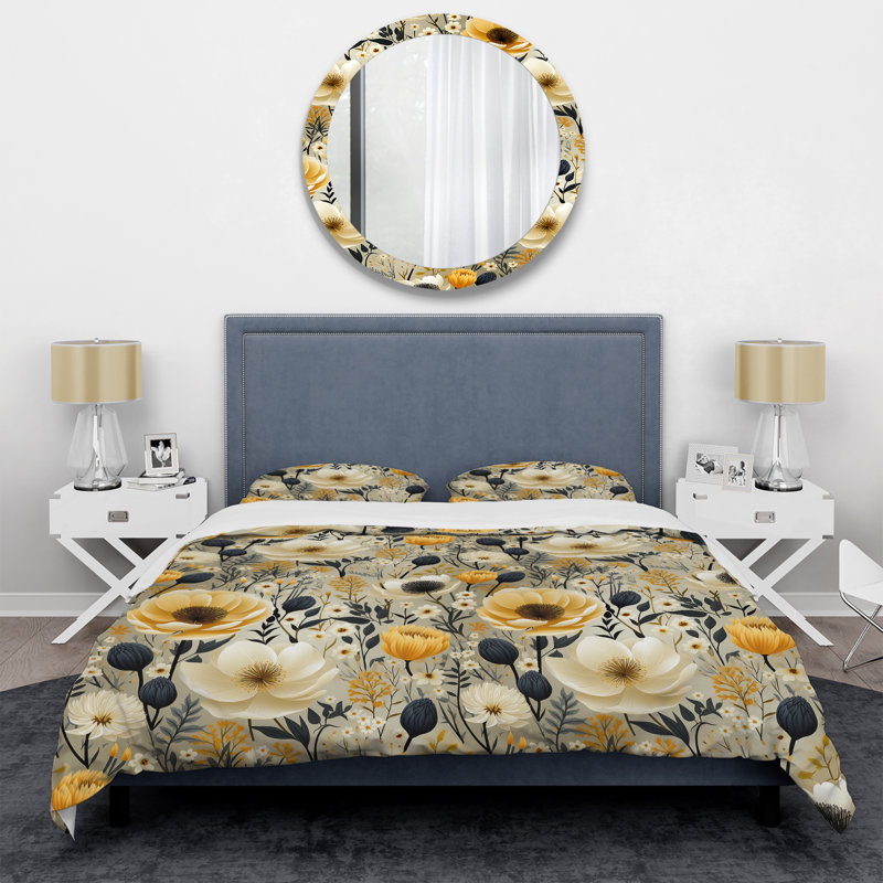 Ensemble de housse de couette Yellow Garden Floral Serene Blooms I - Floral