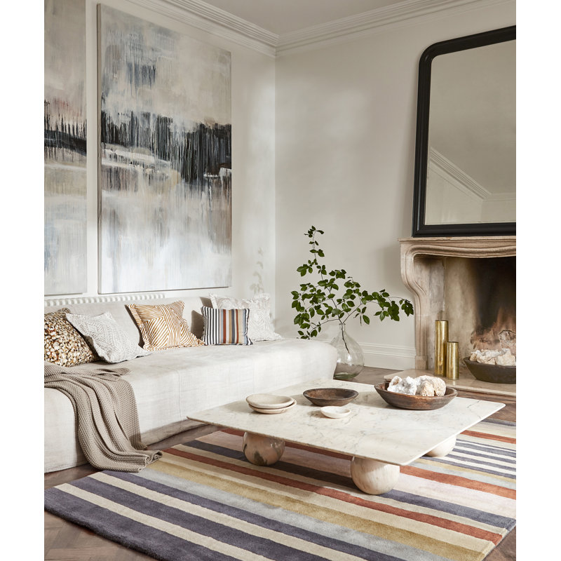 Striped Area Rug in Gray/Pink/White, Rectangle 5'7" x 7'10"