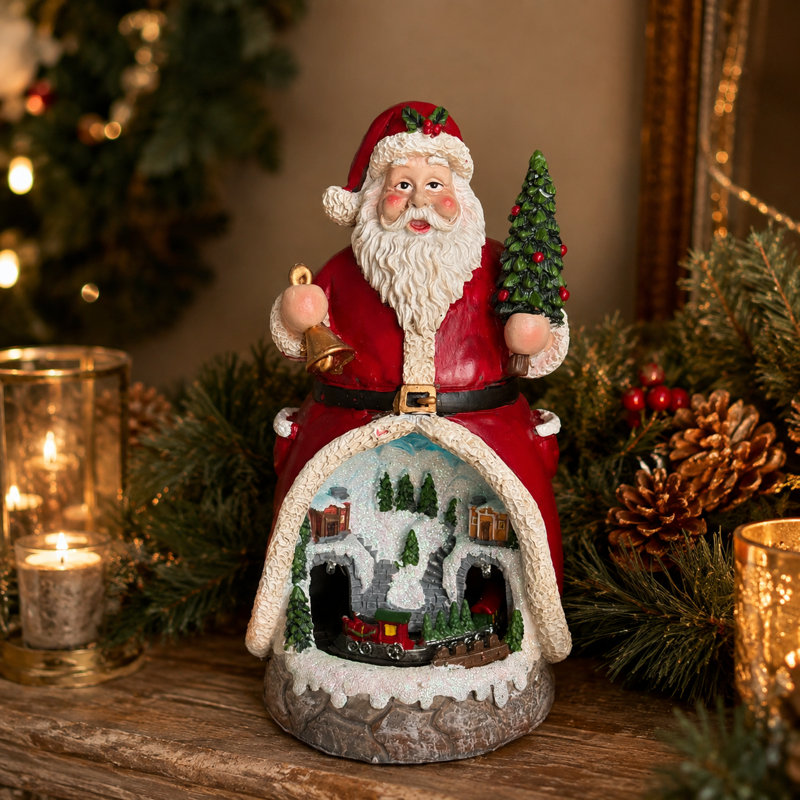 Figurine lumineuse et musicale du Père Noël avec village de Noël et train