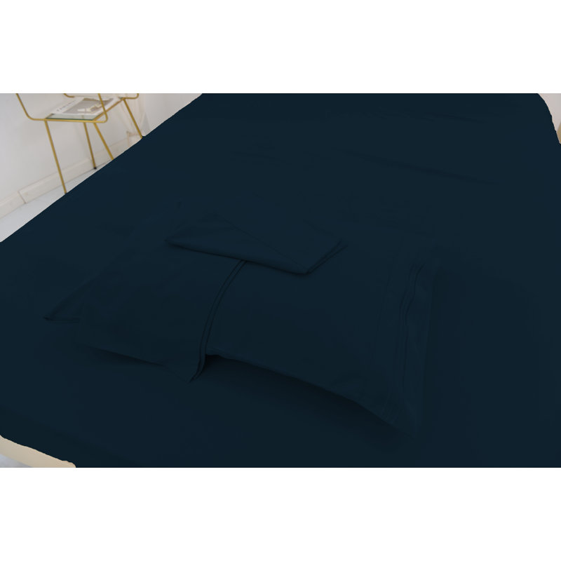 Ensemble de literie en rayonne de bambou, Bleu foncé, Ensemble de draps pour très grand lit californien