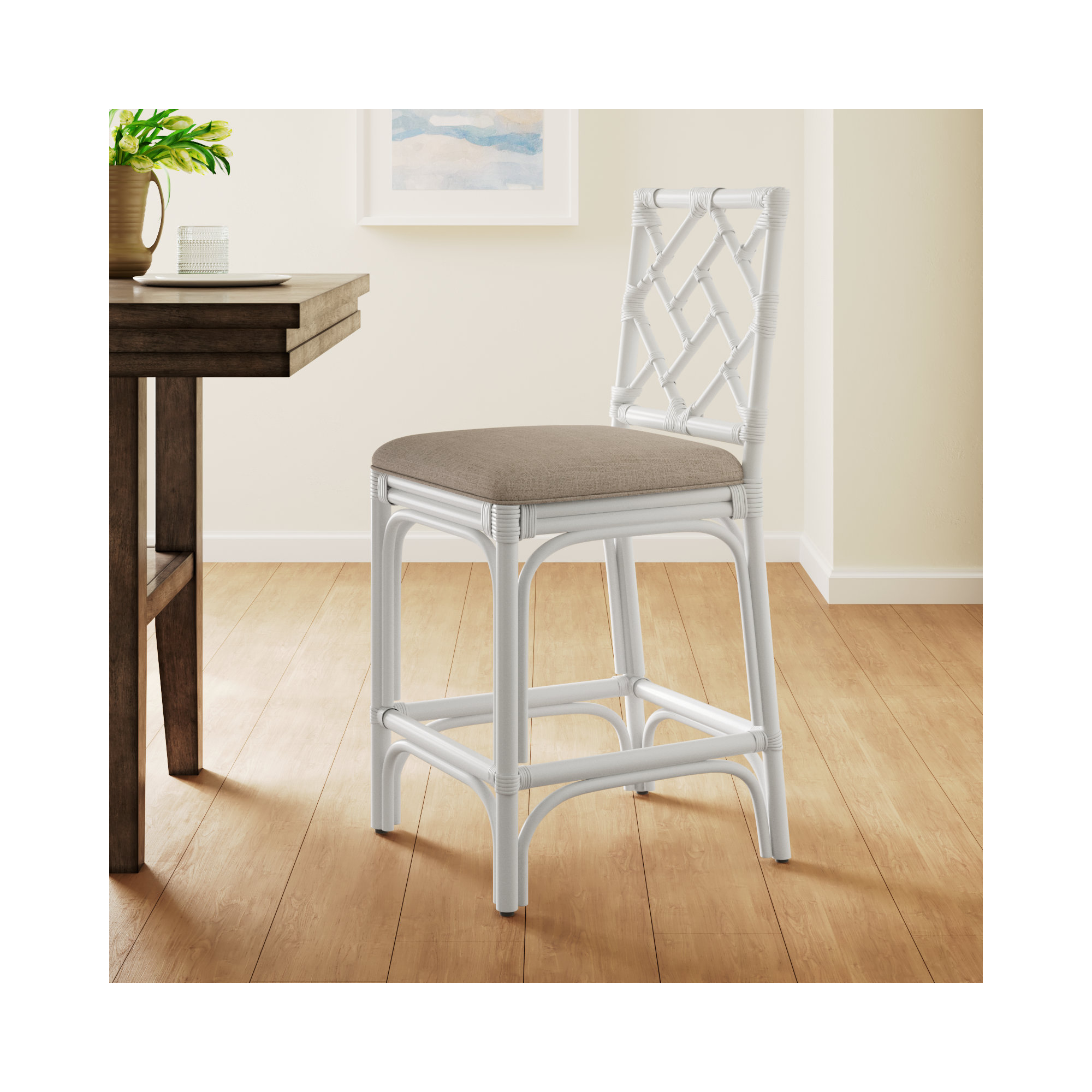 Fulton Woven Stool, White, Counter Stool (24" Seat Height)