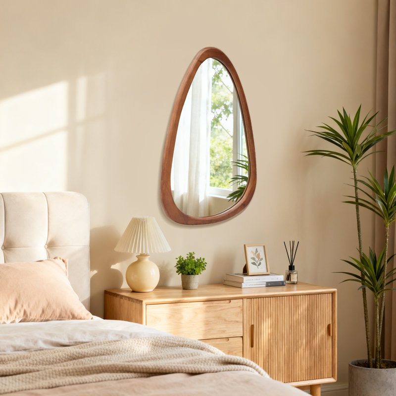Irregular Natural Wood Frame Wall Mirror, Brown Wood, 30" x 20"