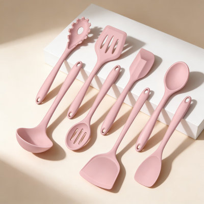 Ensemble d'ustensiles de cuisine en silicone, ustensiles de cuisine antiadhésifs 8 pièces avec spatule résistante à la chaleur, Turner, cuillère, louche, va au lave-vaisselle