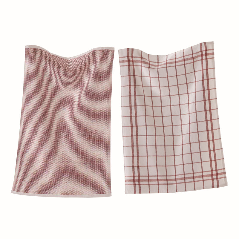 Cotton Plaid Waffle Tea Towel Kitchen Towel, Red