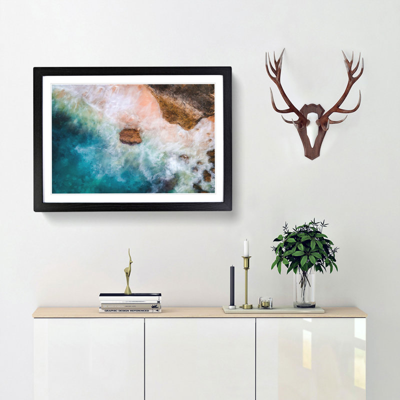 Beach Waves - Picture Frame Painti, 45cm H x 63cm W x 2cm D, Black