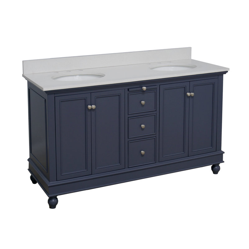 Ferdinand 60'' Double Bathroom Vanity with Top, Marine Gray, Quartz