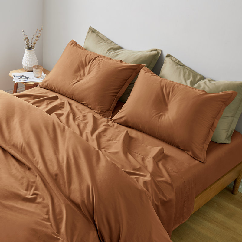 400TC Long Staple Cotton Sateen Weave Duvet Cover Set, Twin Duvet Cover + Queen Sham, Gray