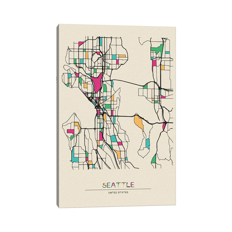 «Seattle, Washington Map» par Ayse Deniz Akerman - impression sur toile tendue, H 12 po x l 8 po x P 0,75 po