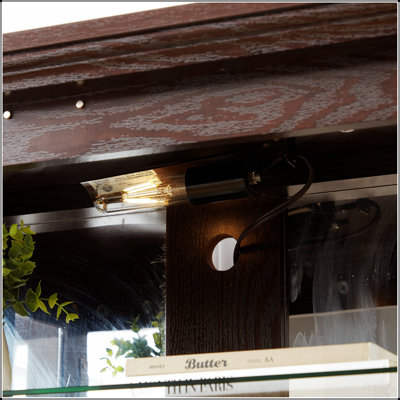 Vitrine antique avec portes en verre et tablettes réglables pour objets de collection, vitrine rétro à quatre portes pour la maison ou le bureau, ampoule E26 incluse