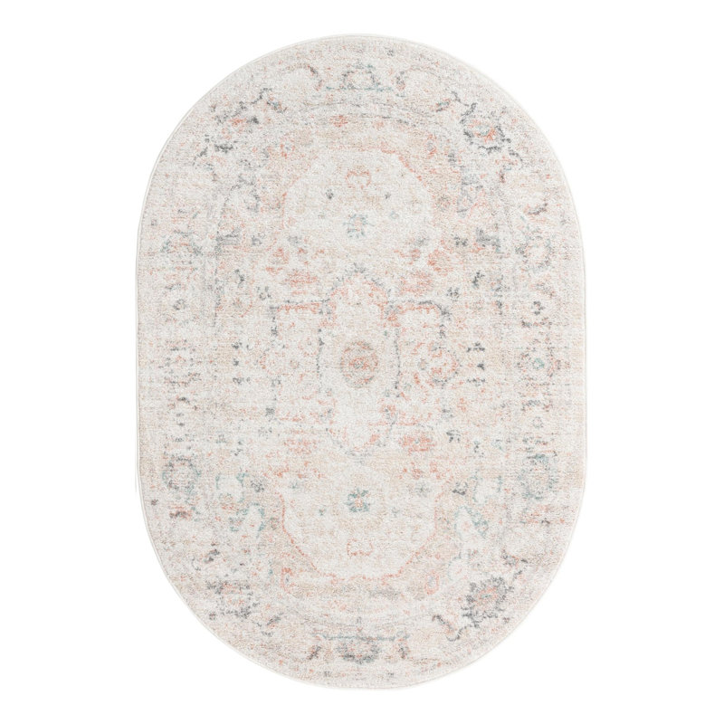 Hagood Oriental Area Rug in Ivory, Oval 2' x 3'1"