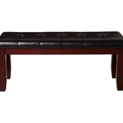 Banc de chambre à coucher avec siège en similicuir, pieds fuselés en bois, revêtement moderne, cerisier rectangulaire, solide et brun