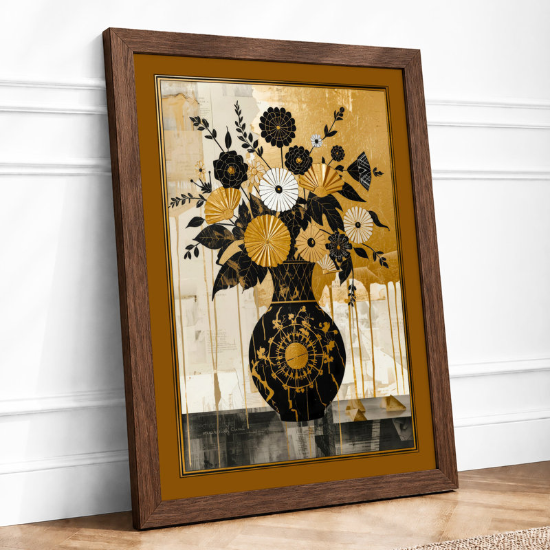 Patterned Vase Study Boho - Framed Print, A3 - 42.0 x 29.7 cm, Walnut