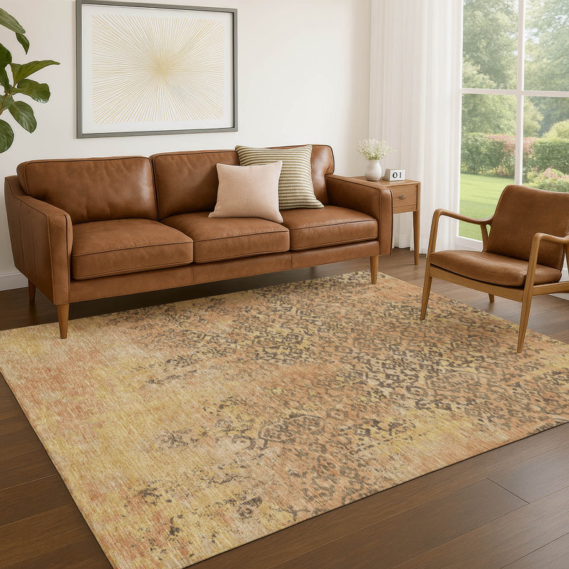 Tapis abstrait lavable à la machine intérieur / extérieur ACN2788, Cuivre, 10 pi x 14 pi