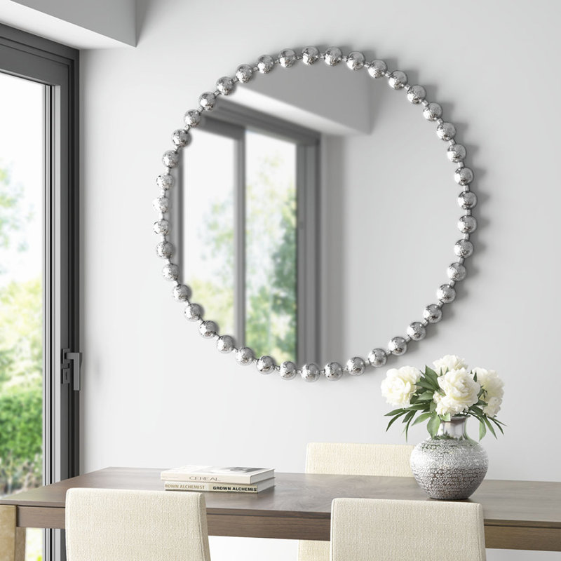 Miroir mural rond 36 po, 36,07 po x 36,07 po, Argent argent