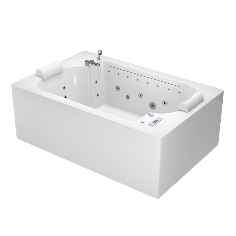 CASAINC Dual Person Acrylic Massage Bathtub With Thermostat Control & Waterfall Faucet & LED Light Control Panel