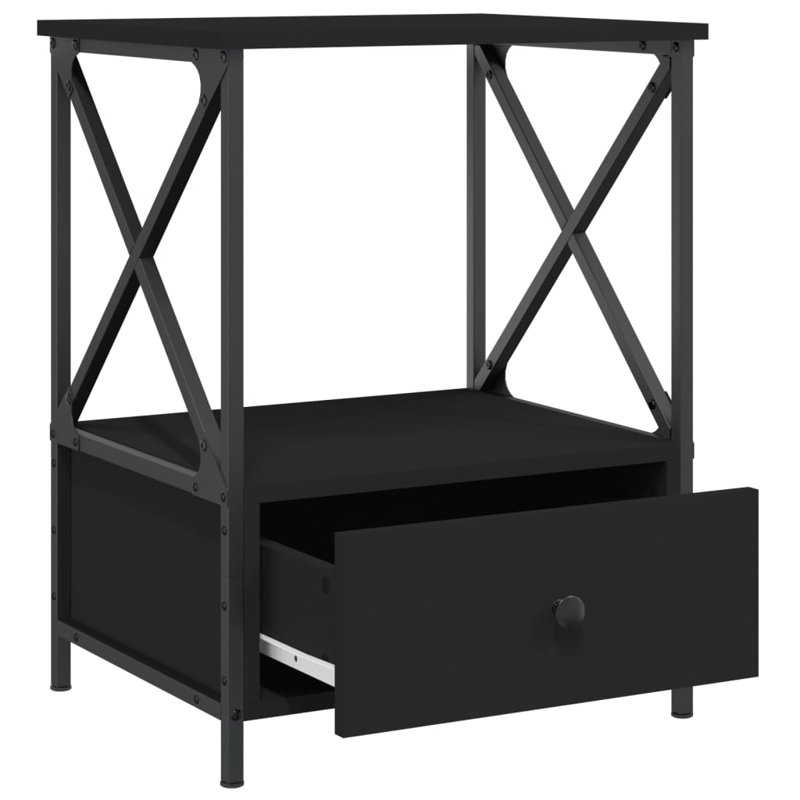 Cinar 50cm W Iron Bedside Table, Black