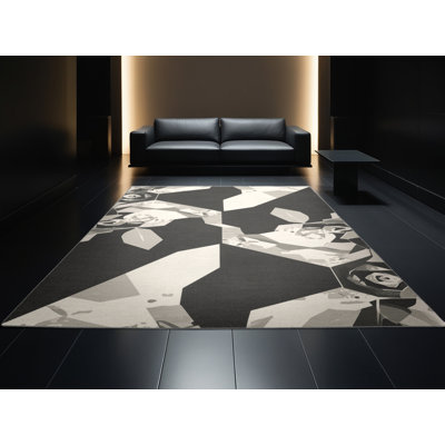Tapis géométrique brun et gris lavable à la machine Orlandra