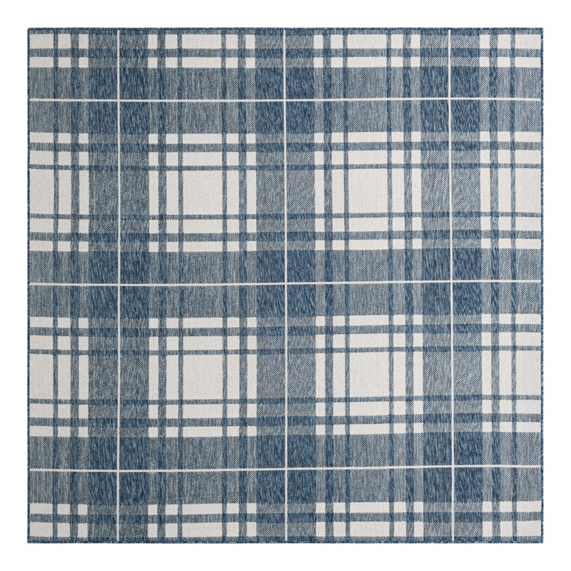 Tereon Plaid Machine Made Power Loom Polypropylene Plastic Indoor/Outdoor Area Rug in Blue/White, Square 7'10"