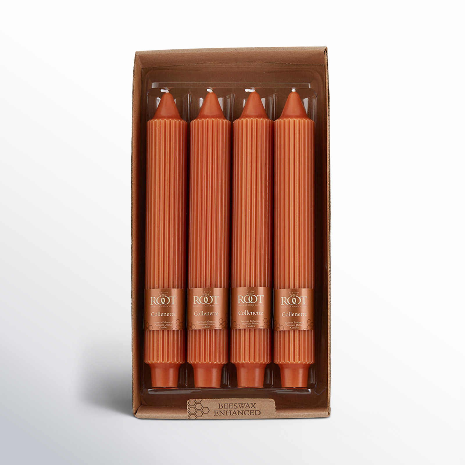 Grecian Collenette Unscented Taper Candle, Rust, 9" H x 1.25" W x 1.25" D