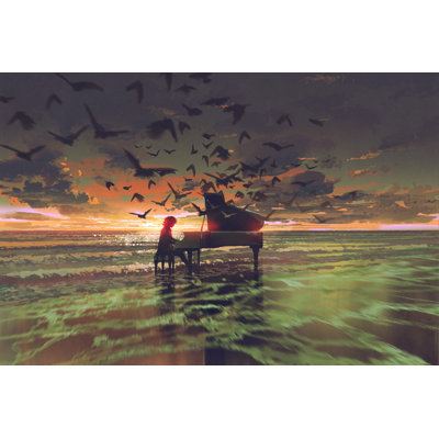 The Man Playing Piano On The Beach - Wrapped Canvas Print