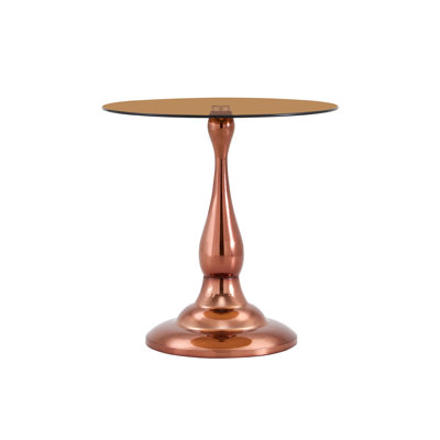 Small metal side table, modern rose gold metal round-edge table with a glass top