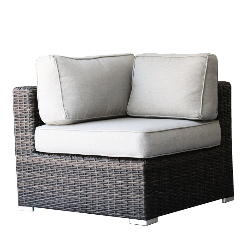 Fauteuil d'angle extérieur modulaire brun avec coussins d'eau, structure résistante aux intempéries et pieds en nylon Scratch tout en pente douce, prêt à l'emploi