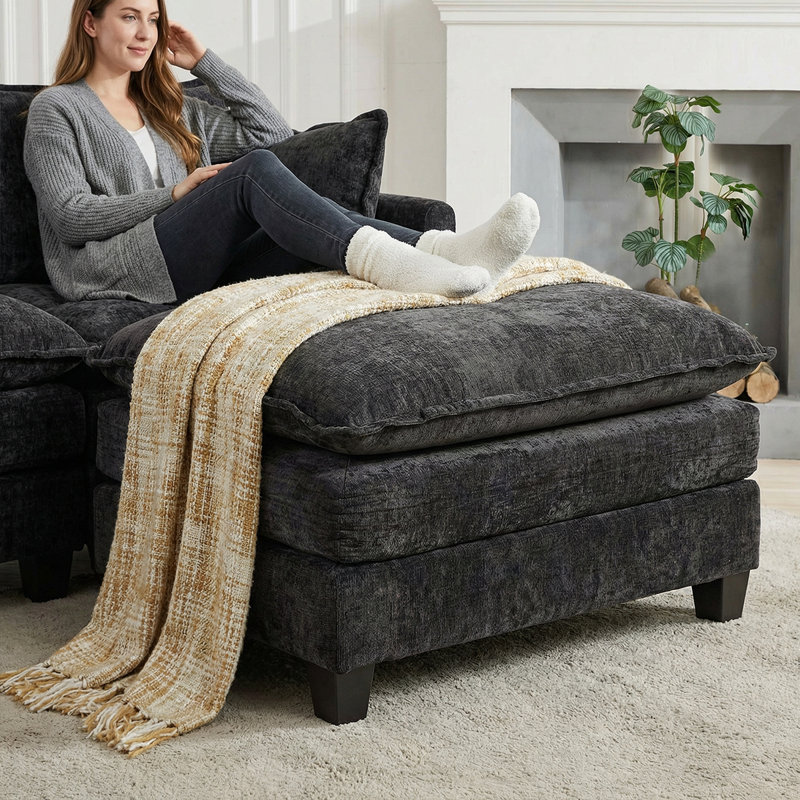 Modular Cloud Sofa Ottoman - Comfy Double Layer Cushion, Living Room Seating, Black