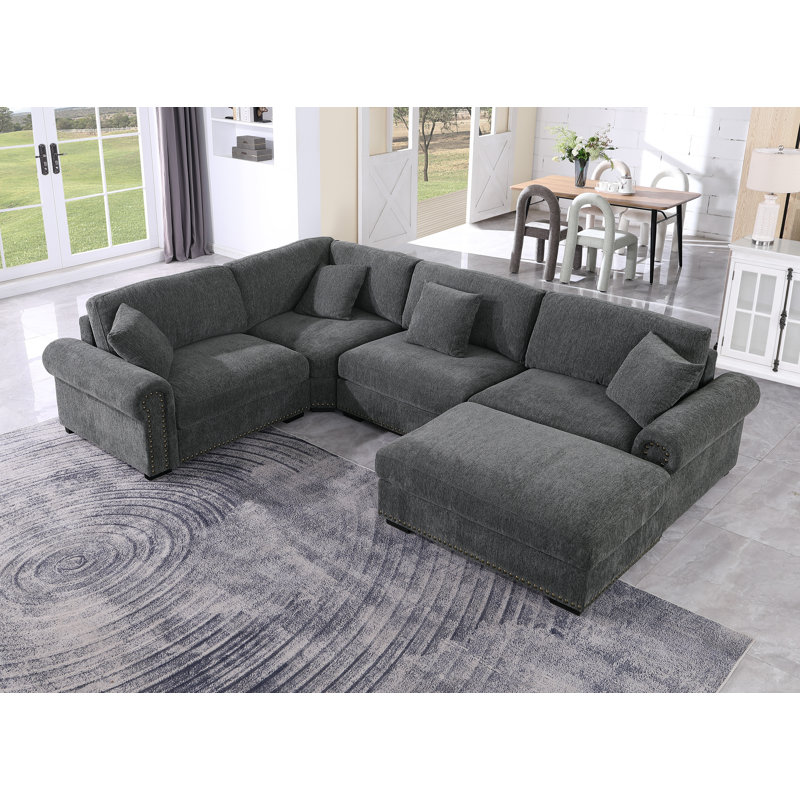 Canapé modulaire en chenille 5 places, Dark Gray