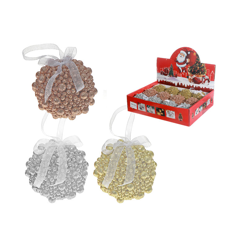 Ornement boule scintillante perlée (assorti) (12 / disp) - ensemble de 12