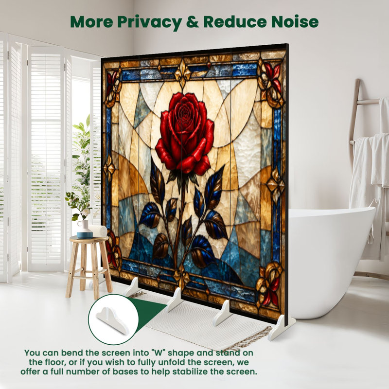 Cloison pliante 6 panneaux à cloison en toile à motif floral rose rouge Royal, 4, H 71 po x l 64 po x P 1 po