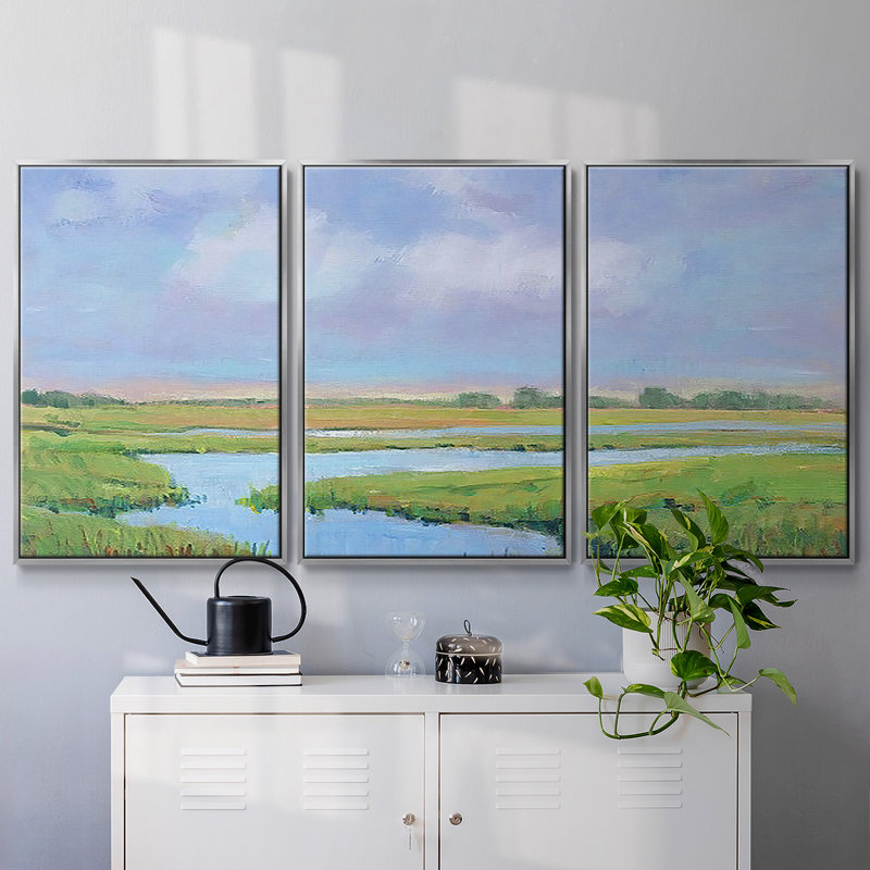 «Summer Marsh II», reproduction sur toile flottante 3 pièces, H 36 po x l 75 po x P 2 po, Argent