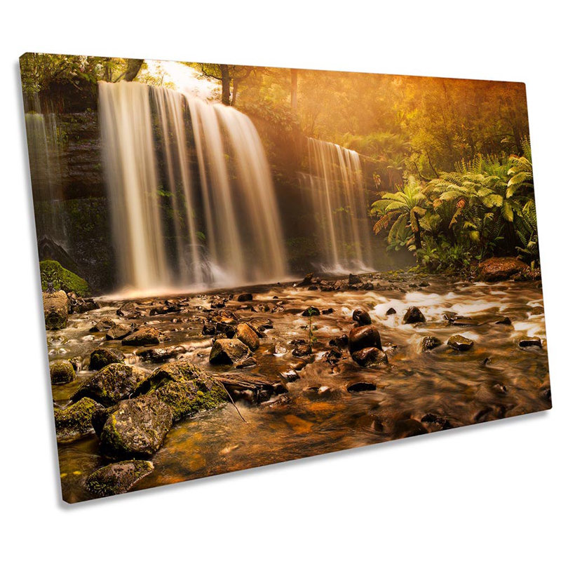 Orange Waterfall Landscape - Wrapped Canvas Print, 61cm H x 91.4cm W x 4cm D