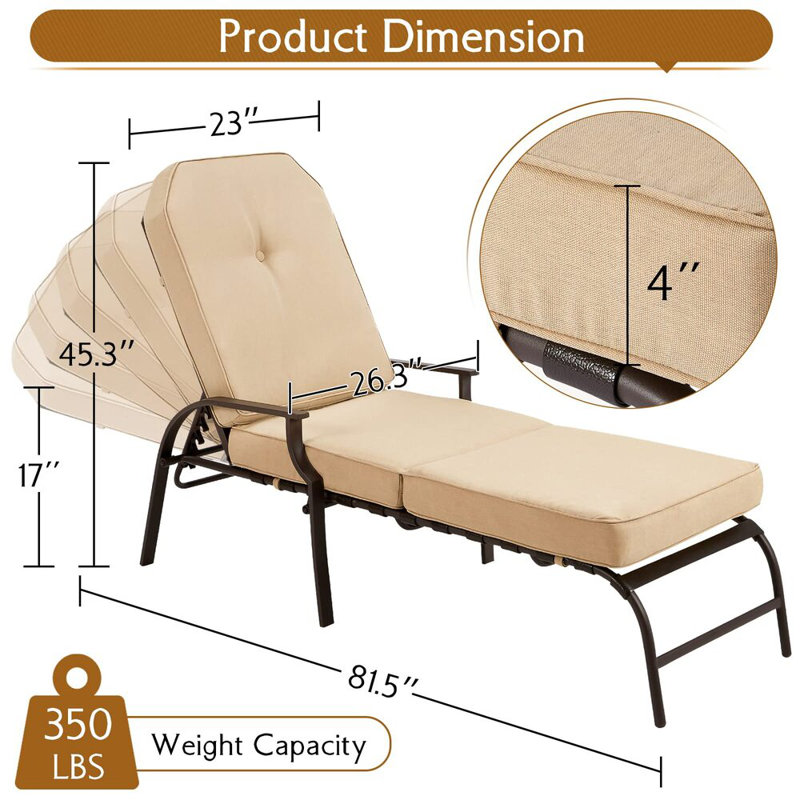 Adjustable Outdoor Chaise Lounge Chair, Beige