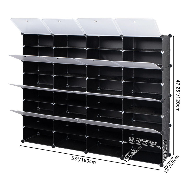 Avaeya Stackable Shoe Storage Cabinet, Black