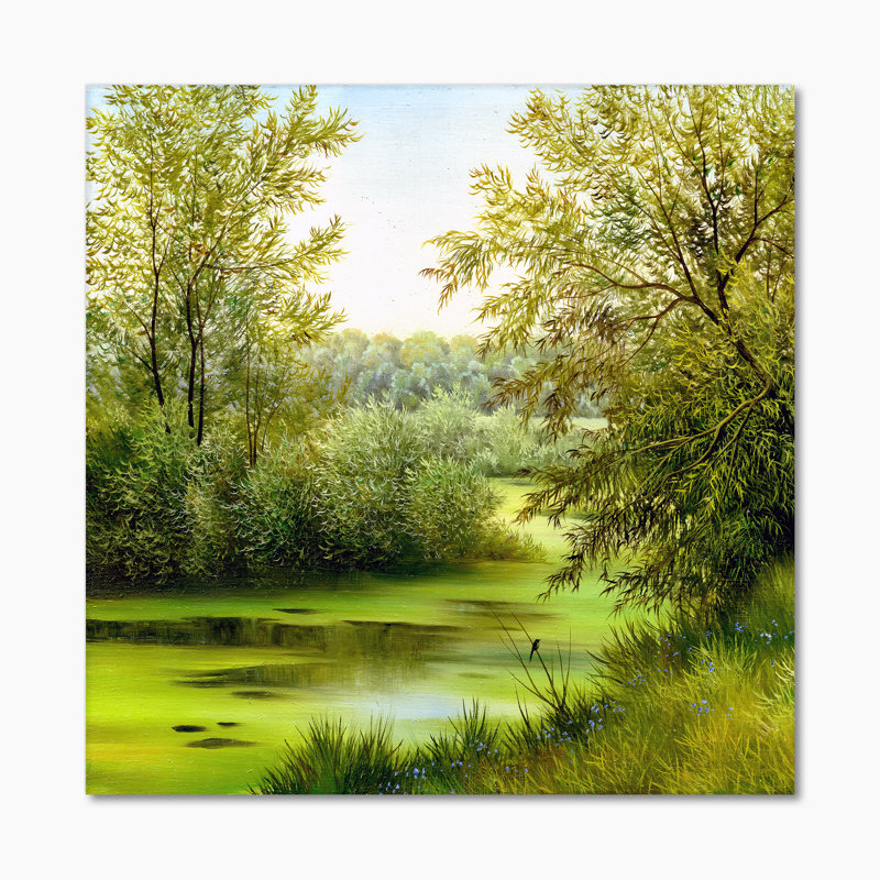 «Beautiful Summer River Through Trees Landscape», reproduction sur toile, H 16 po x l 16 po x P 1 po, Toile tendue