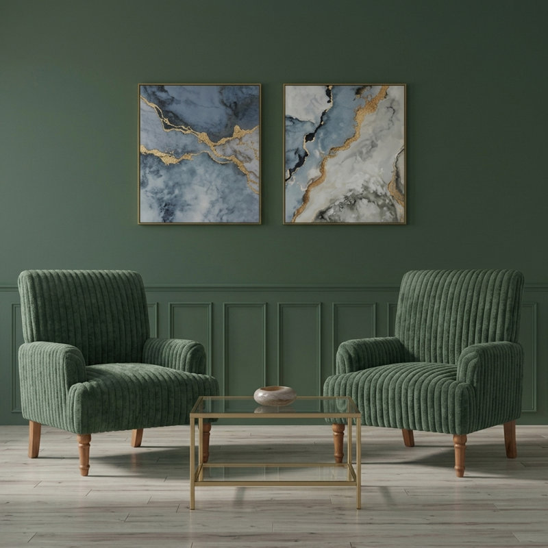 Fauteuil d'appoint rembourré en velours côtelé Corduroy, Vert