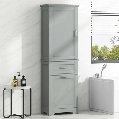 Versatile Freestanding Bathroom Cabinet with Multiple Storage Options and Safety Features