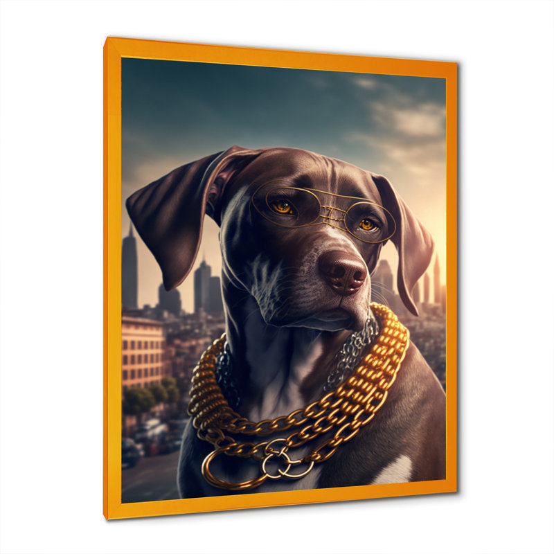 «German Shorthaired Pointer Gangster in NYC», impression sur toile, Impression dorée sur toile encadrée