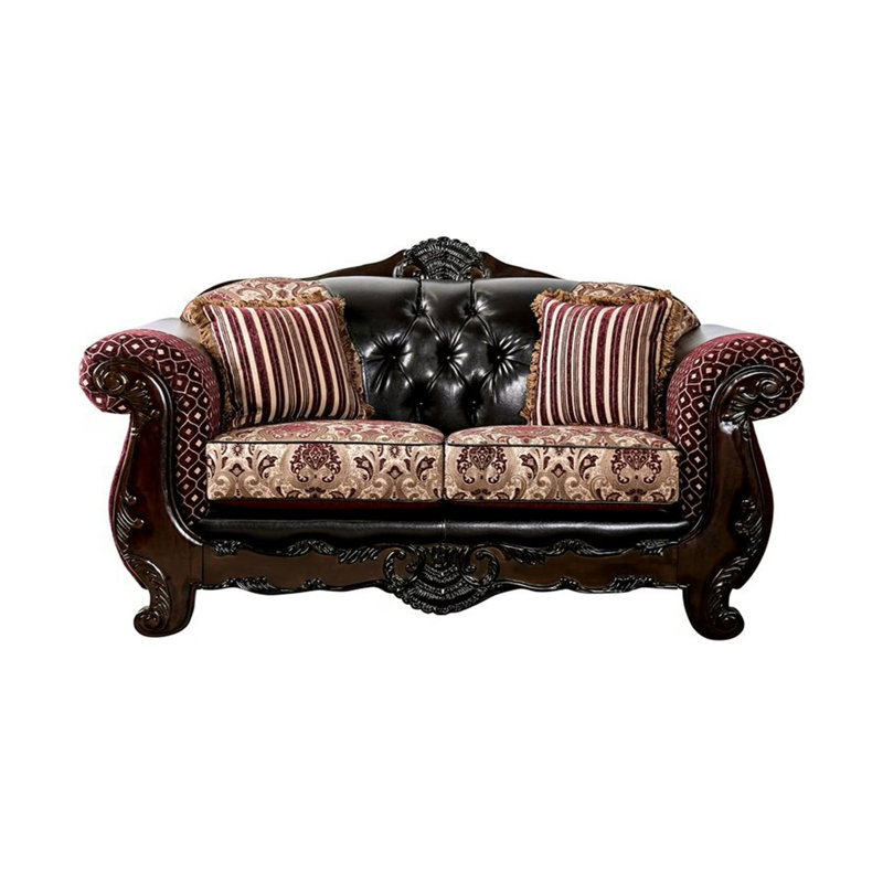Causeuse l 71,4 po, bourgogne / brun foncé, Burgundy/Dark Brown, 42.5" H x 71.4" W x 37.4" D
