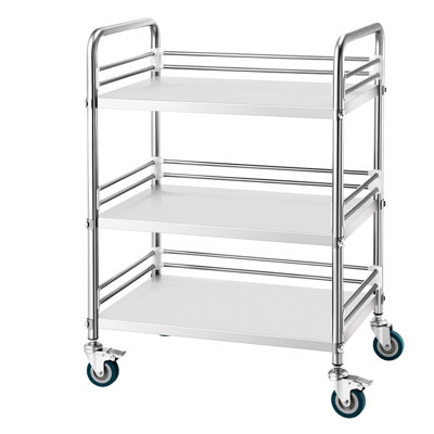Chariot robuste en acier inoxydable de 3 pouces avec articulations renforcées et silencieux, pour salon de coiffure et restaurant - Argent, plateau pivotant à 360° réglable pour un positionnement sécurisé, idéal pour divers espaces de travail, support robuste
