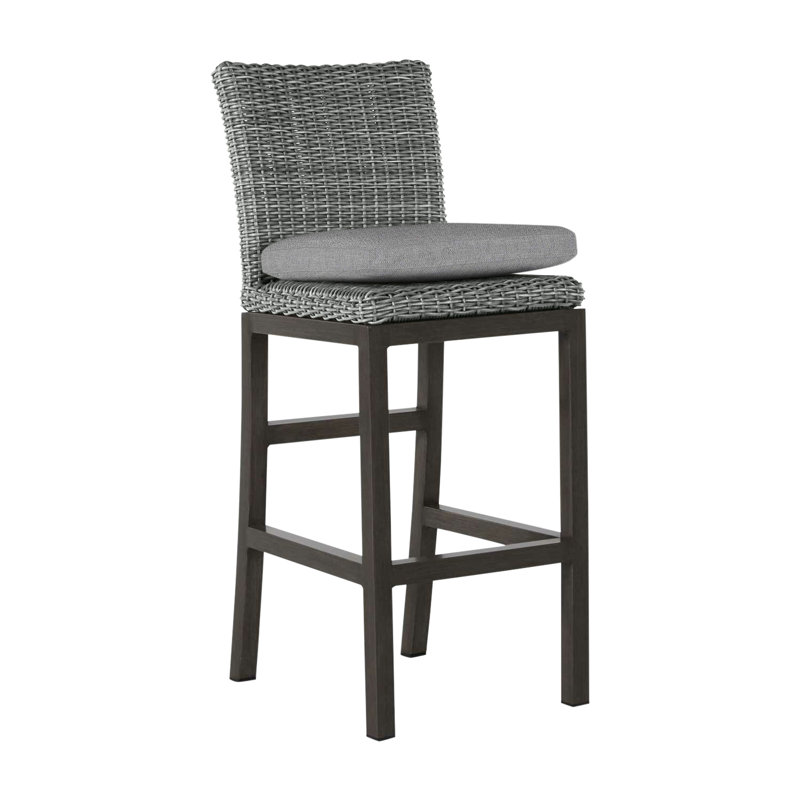 Rustic 30.5" Patio Bar Stool with Cushion, Dove Sunbrella® Linen, Slate Gray, No Welt