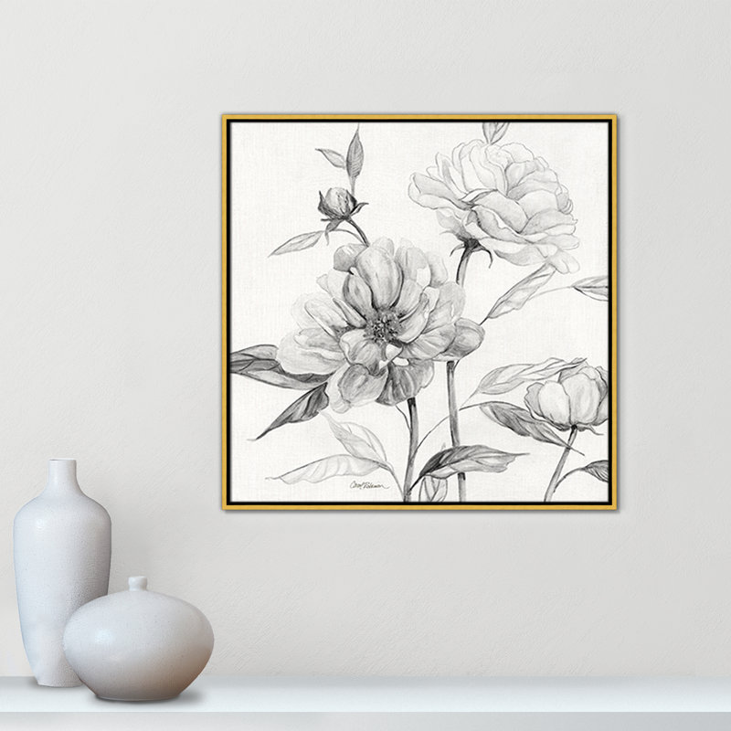 «Linen Peony S croquis I» par Carol Robinson - reproduction sur toile flottante, H 31,5 po x l 31,5 po x P 2 po, Or
