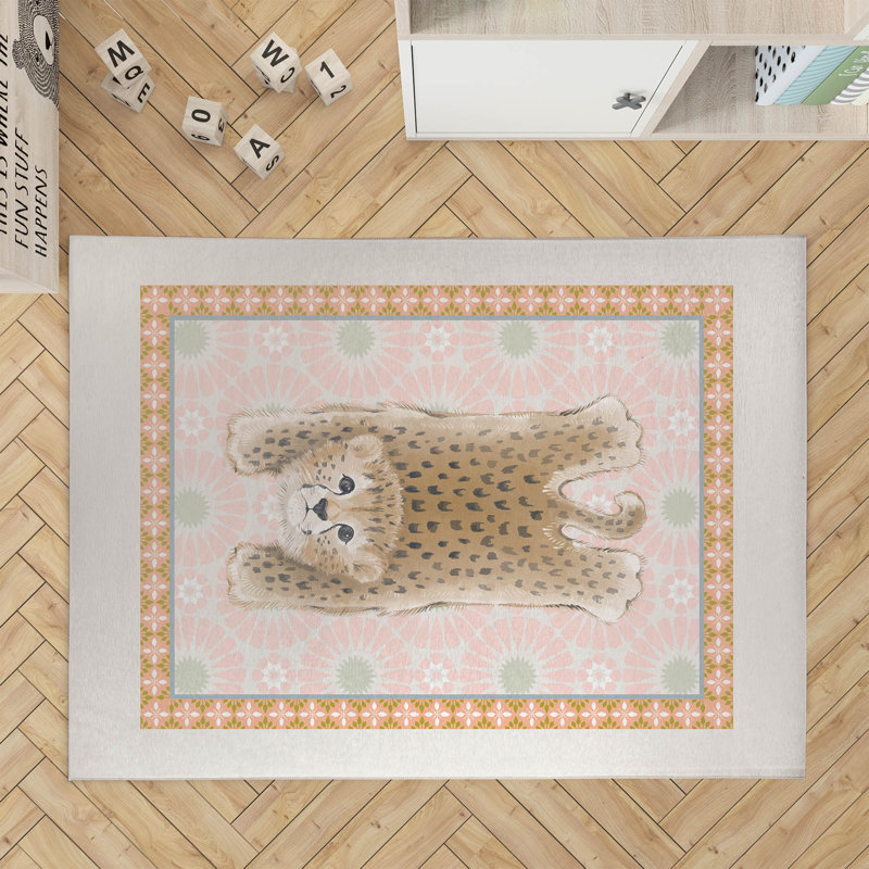 Lil Lying Leopard Tile Kids Play Mat, Ivory, Rectangle 2' x 3'
