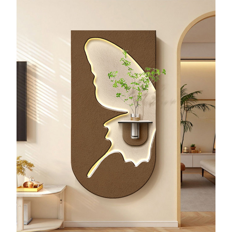 Décoration murale plante zen de style grès hydroponique, H 47,24 po x l 23,62 po x P 1,57 po, Beige