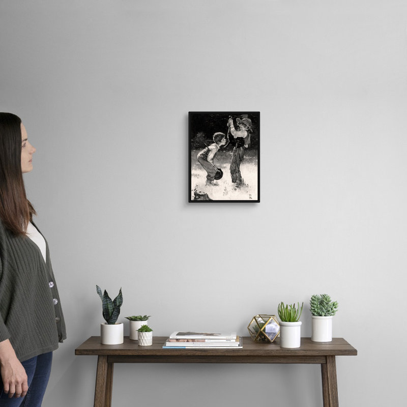 Norman Rockwell, Tom Sawyer: chat mort (étude), art mural, H 16 po x l 13 po x P 1,75 po, Cadre flottant noir