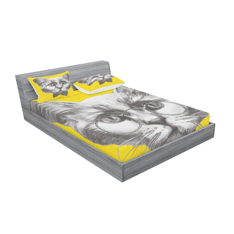 Ensemble de literie pour chat avec verres, Ensemble de draps pour lit double avec un drap-hou