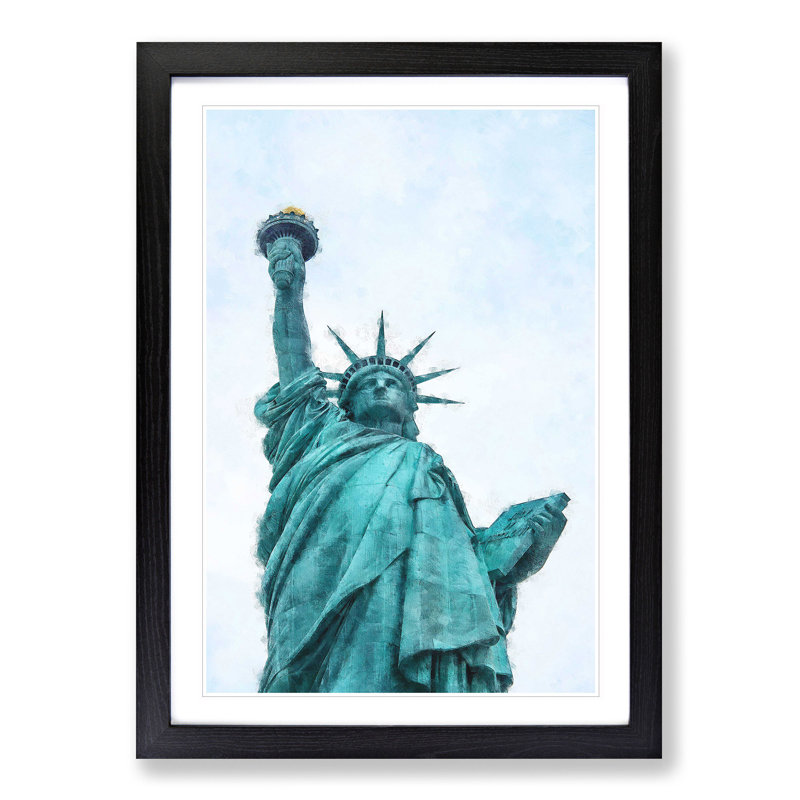 Beneath the Statue of Liberty - Picture Frame Graphic Art Print, 63cm H x 45cm W x 2cm D, Black Framed
